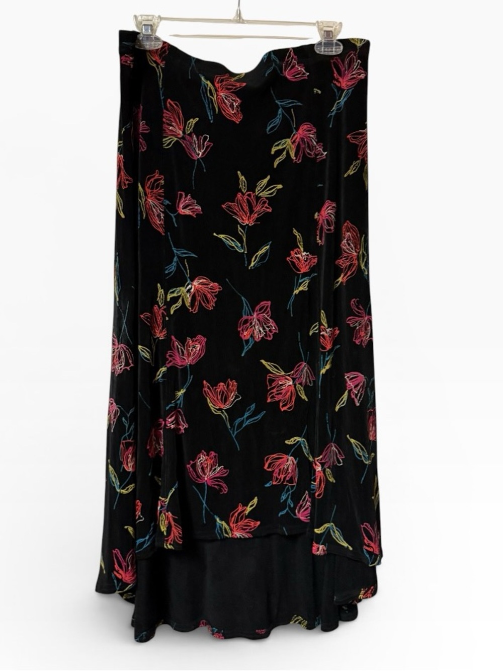 Softwear Black Floral Maxi Skirt with Pink Floral Accent XL
